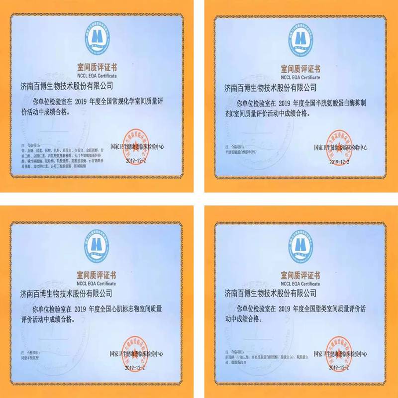 Baibo Biotech ha ottenuto numerosi certificati di valutazione della qualità dal Centro nazionale di ispezione nel 2019